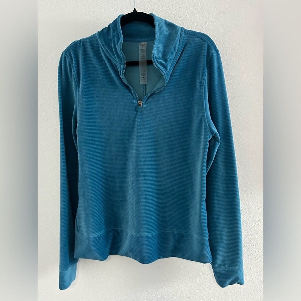 Nicole Miller Teal Quarter-Zip Corded Sweater Size Large